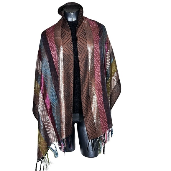 Multi-colored Metallic Scarf Shawl Wrap With Fringe - Picture 6 of 16